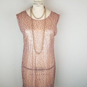 Vintage Rose Pink Sheer Shimmer Sheath Dress * Ladies Size Small